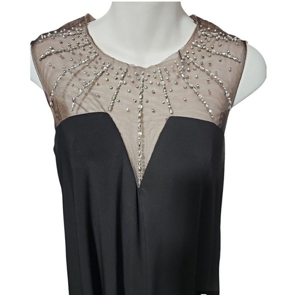 Betsy & Adam Black Dress Beaded Illusion Neckline Evening Party Formal Sz 4 Nwot - Picture 4 of 9
